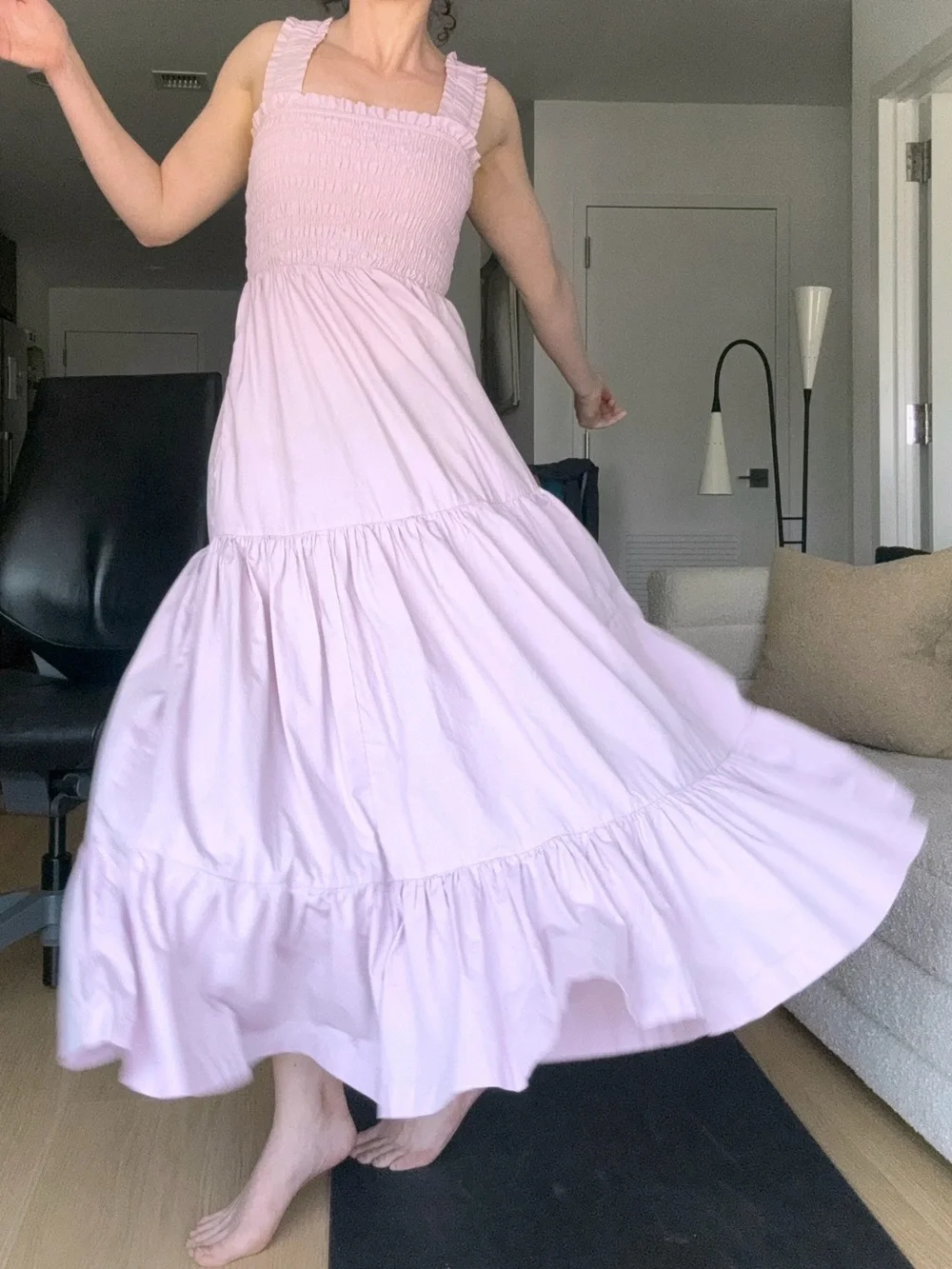 Abercrombie & Fitch Lavender Lilac Smocked Tiered Maxi Dress Pockets Cottagecore